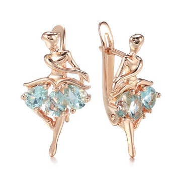 Latest Fashion Elegant Trendy Jewellery 14K Rose Gold Filled Oval Blue AAA Zircon Diamonds Dancing Women Earrings